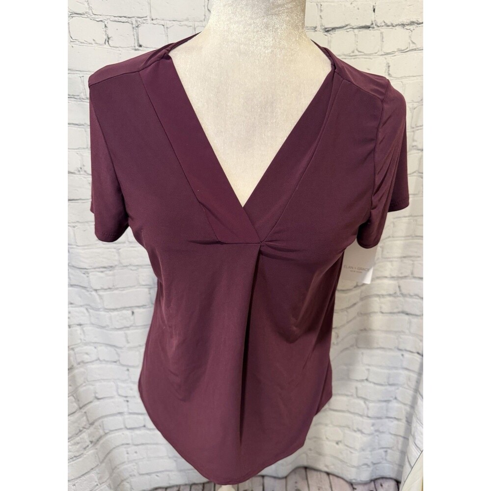 NWT Elan + Grace New York Purple V-Neck Top Short Sleeve Blouse Petite XL